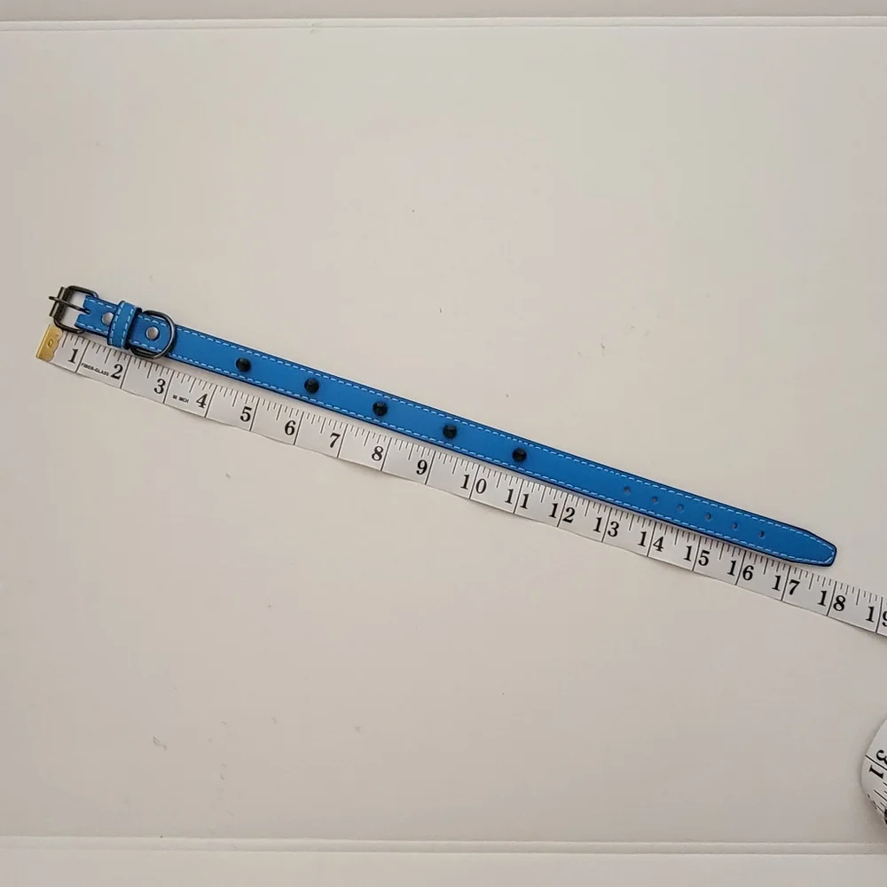 Studded Dog collar Blue faux leather